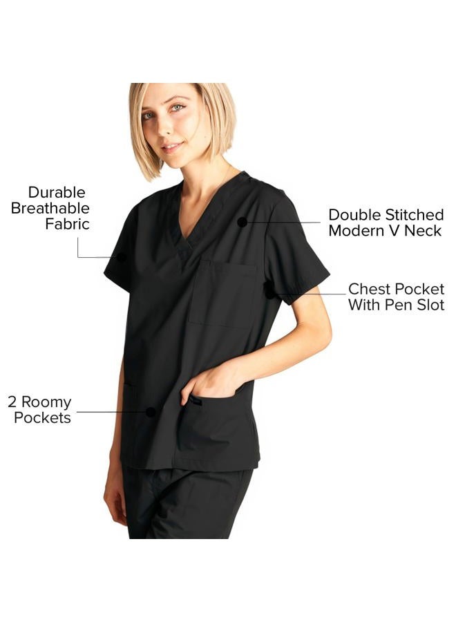 Dagacci Scrubs Medical Uniform Women and Man Scrubs Set Medical Scrubs Top and Pants, Black, M - Image 5
