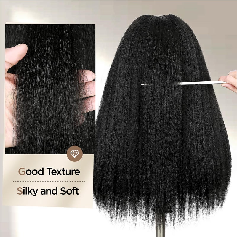 quickwig Kinky Straight Wig Braided Wigs for Black Women Yaki Straight Wig 13x4 Lace Front Braided Wigs 22 Inch Black Glueless Pre Braid Wig Synthetic Handmade Cornrow Braids Wig - Image 5
