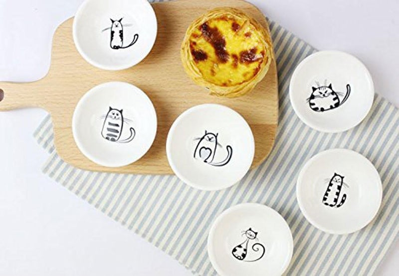 BigNoseDeer Super Cute Cat Ceramic Sauce DishMini Side Seasoning DishCondiment DishesSushi Soy Dipping BowlSnack Serving DishesMeow Porcelain Small Saucer SetSet of 6 - Image 5