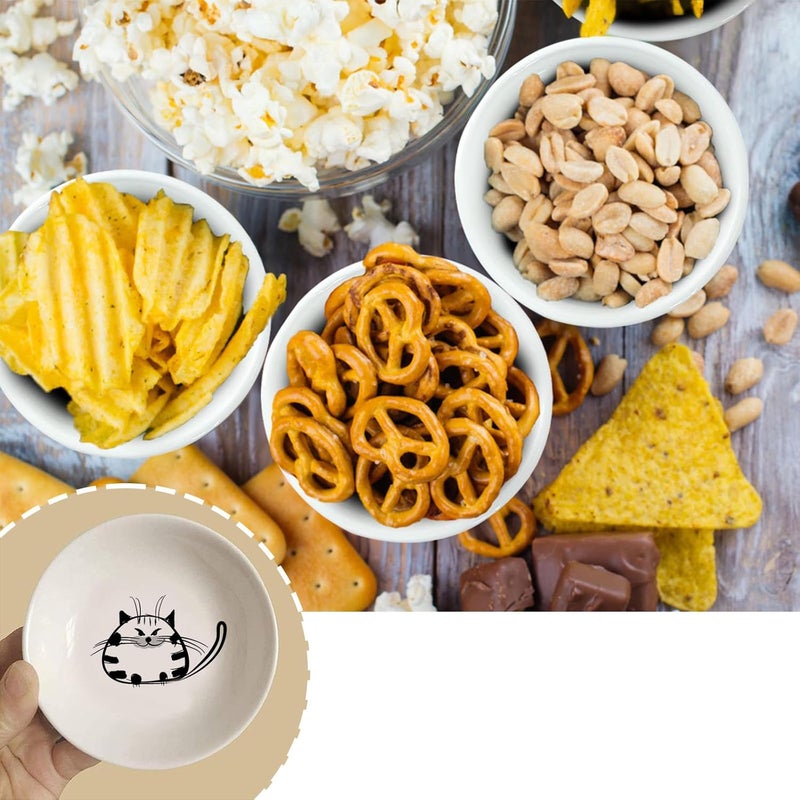 BigNoseDeer Super Cute Cat Ceramic Sauce DishMini Side Seasoning DishCondiment DishesSushi Soy Dipping BowlSnack Serving DishesMeow Porcelain Small Saucer SetSet of 6 - Image 2