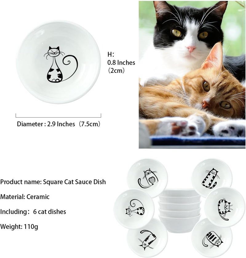 BigNoseDeer Super Cute Cat Ceramic Sauce DishMini Side Seasoning DishCondiment DishesSushi Soy Dipping BowlSnack Serving DishesMeow Porcelain Small Saucer SetSet of 6 - Image 4