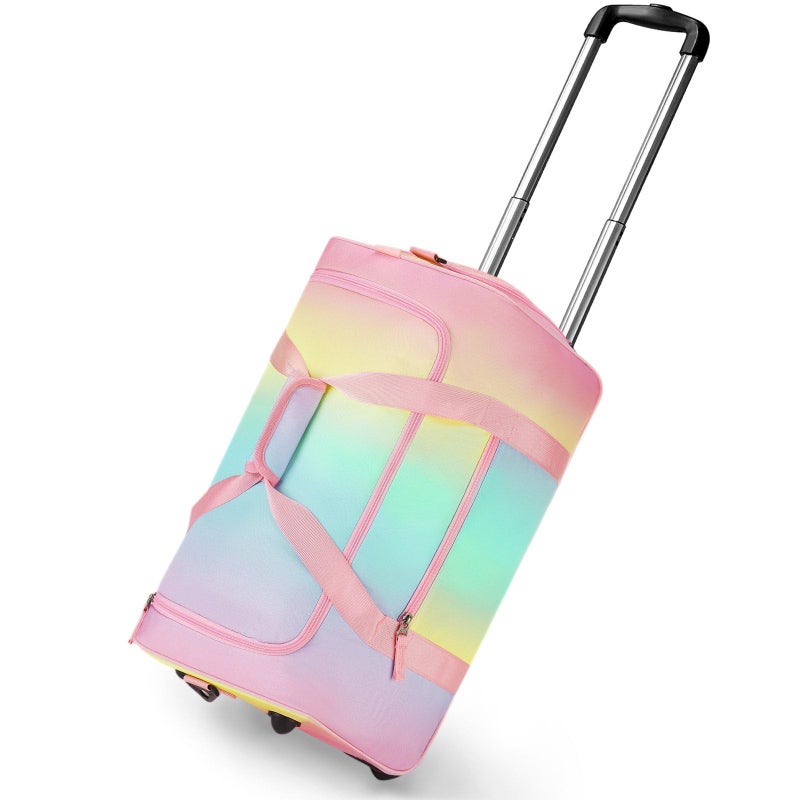 Choco Mocha Girls Suitcase with Wheels, Kids Rolling Duffle Bag Luggage for Travel 22inch, Gradual Pink - Image 1
