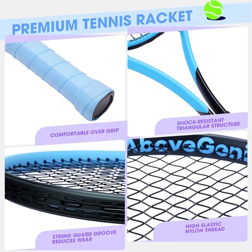 AboveGenius Neon Pink & Blue Tennis Rackets 2 Pack for Adults- 27" Lightweight Aluminum Tennis Racquet Set with 3 Balls & Bag - Stylish Matte Pop-Color Starter Kit for Couples & Friends - Image 3