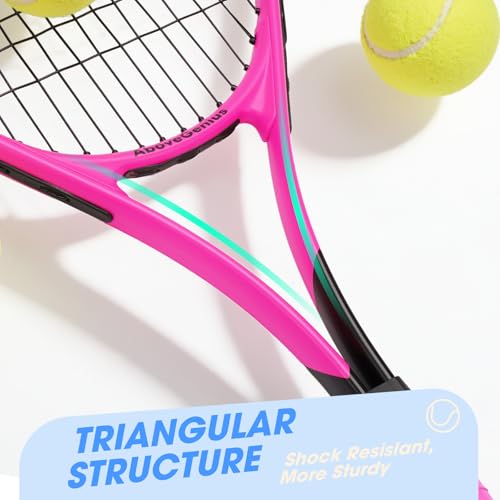 AboveGenius Neon Pink & Blue Tennis Rackets 2 Pack for Adults- 27" Lightweight Aluminum Tennis Racquet Set with 3 Balls & Bag - Stylish Matte Pop-Color Starter Kit for Couples & Friends - Image 4