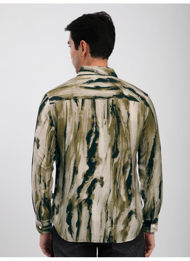 Beyoung Light Beige Marble Abstract Printed Shirt  - Image 3
