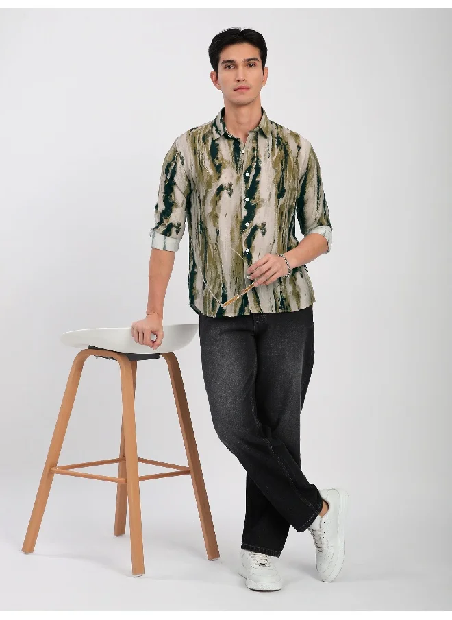 بيونغ Light Beige Marble Abstract Printed Shirt