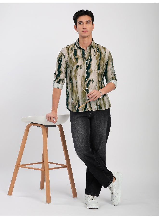 Beyoung Light Beige Marble Abstract Printed Shirt  - Image 2