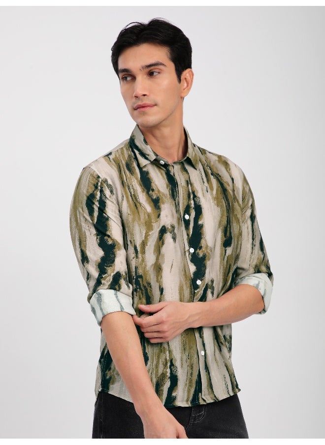 Beyoung Light Beige Marble Abstract Printed Shirt  - Image 1