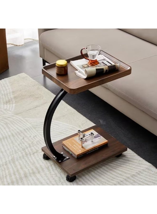 DubaiGallery Modern rolling side table with Wooden look shelves, curved metal frame, smooth caster wheels, perfect for laptop, sofa, bedside, office, space saving, sturdy, elegant home furniture, design, style, comfort, convenience. - Image 5