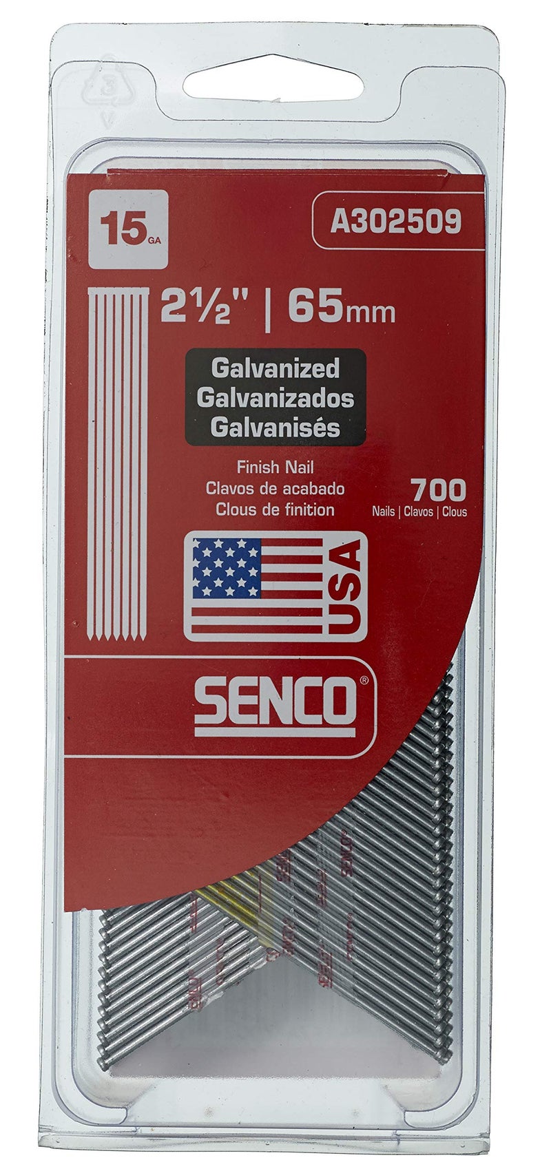 Senco A302509 15 Gauge by 2-1/2-Inch Electro Galvanized Finish Nail - Image 1