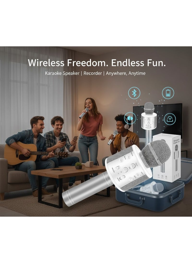 Wireless Microphone with Built-in Speaker - Supports USB, TF Card, and Bluetooth - Modern Design with Advanced Features like Recording, Sound Control, and Music Playback-silver - Image 5