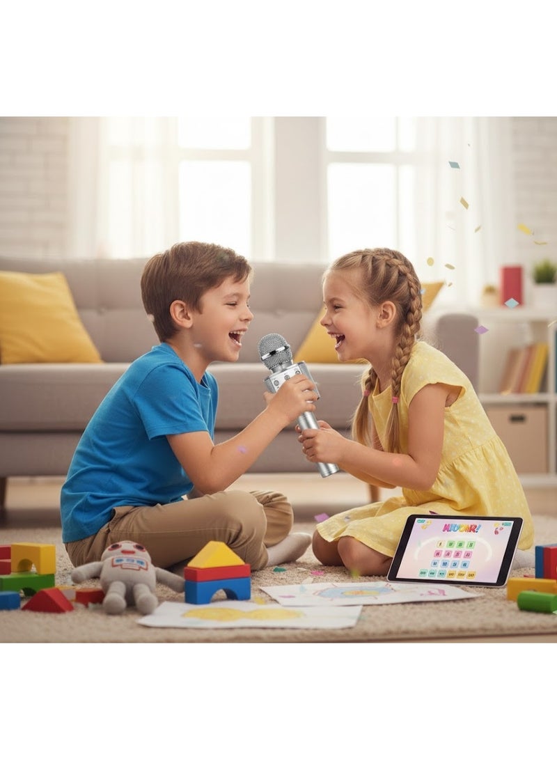 Wireless Microphone with Built-in Speaker - Supports USB, TF Card, and Bluetooth - Modern Design with Advanced Features like Recording, Sound Control, and Music Playback-silver - Image 2