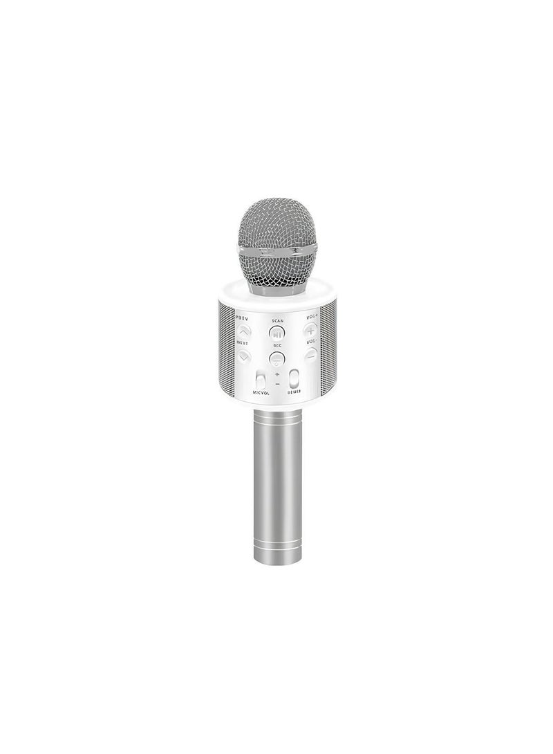 Wireless Microphone with Built-in Speaker - Supports USB, TF Card, and Bluetooth - Modern Design with Advanced Features like Recording, Sound Control, and Music Playback-silver - Image 1