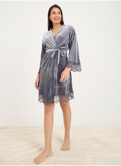 Velvet Lace Edge Pocket Robe