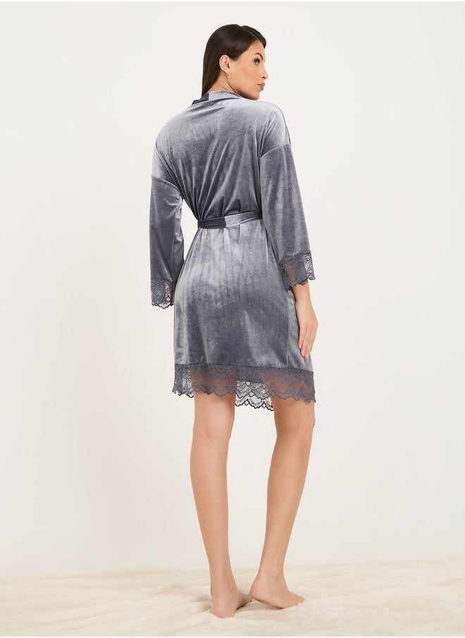 Styli - Velvet Lace Edge Pocket Robe - Image 1