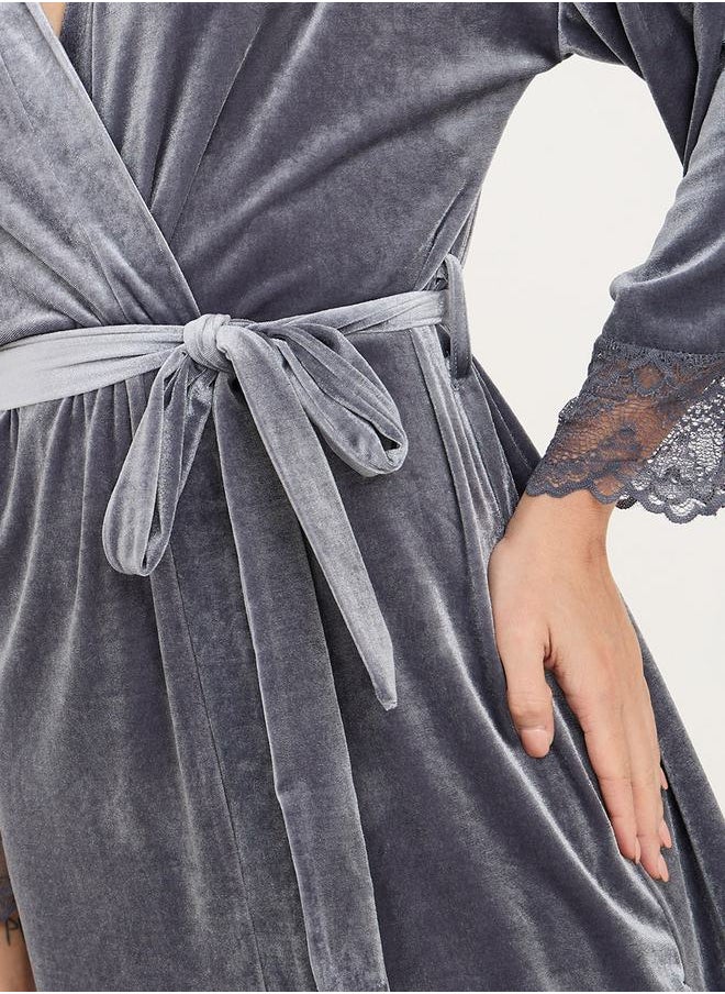 Styli - Velvet Lace Edge Pocket Robe - Image 1