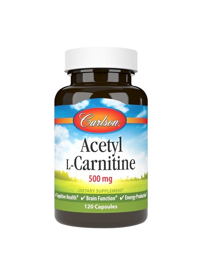 Carlson Acetyl L-Carnitine, 500 mg, Cognitive Health, Brain Function & Energy Production, 120 Capsules - Image 1
