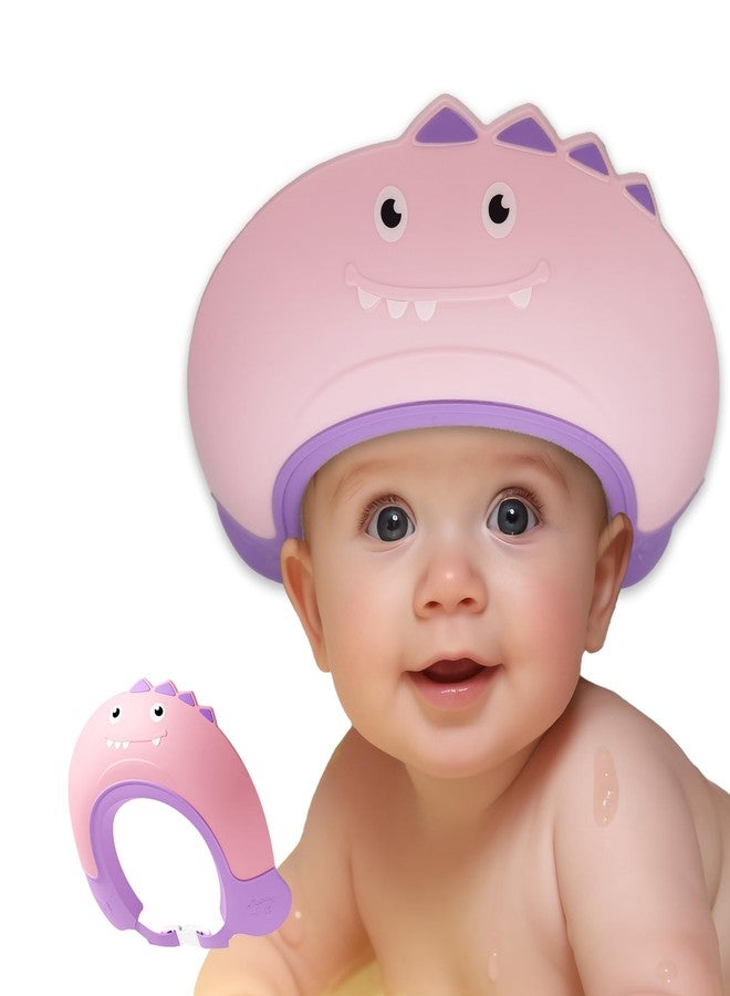 TinyGuardian Baby Shower Cap Shield, Shower Cap for Kids, Visor Hat for Eye and Ear Protection for 0-9 Years Old Children,Cute Dinosaur shape Makes the Baby Bath More Fun (Pink) - Image 1