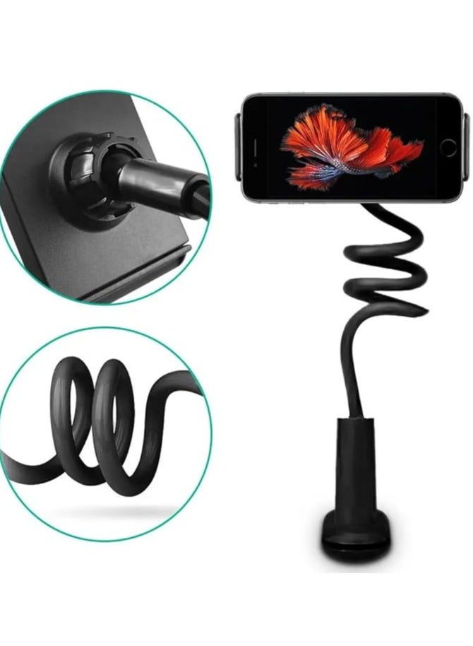 بروماس حامل الهاتف الخليوي معقوفة، مشبك عالمي، مشبك تثبيت كسول، قبضة ذراع مرنة بدون استخدام اليدين للهواتف المحمولة، حامل للمكتب، السرير، المكتب، المطبخ (أسود) - Image 4