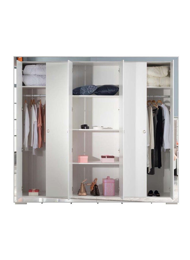 DANUBE HOME Ezekiel Wardrobe Cabinet Modern 6-Door Closet Clothes Storage Organizer For Bedroom White/Silver 244.5x61.5x200 cm  - Image 4