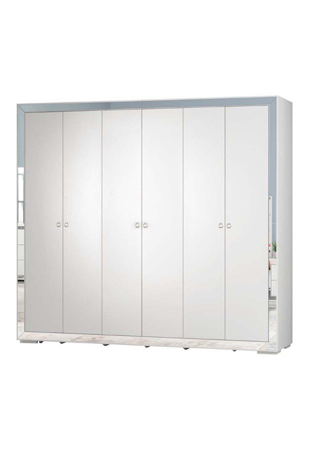 DANUBE HOME Ezekiel Wardrobe Cabinet Modern 6-Door Closet Clothes Storage Organizer For Bedroom White/Silver 244.5x61.5x200 cm  - Image 3