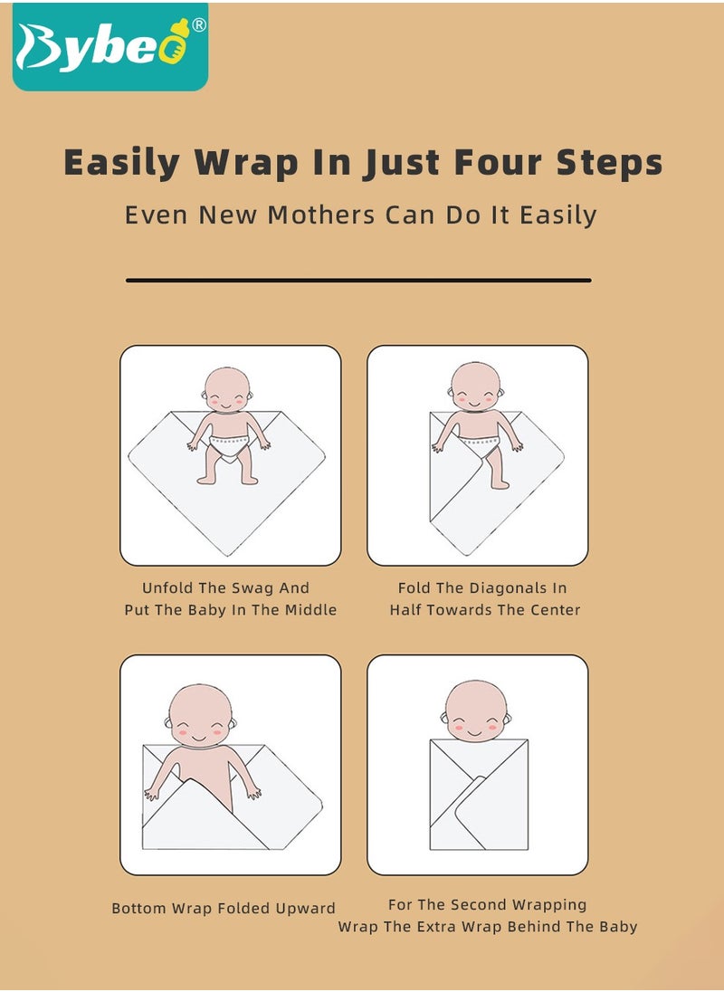 Bybeo - 3 PCS Baby Swaddle Blanket, Newborn Swaddling Wrap + Headband + Hat Set Infant Receiving Blankets Sleepsack for Boys and Girls 100% Breathable Cotton - Image 1