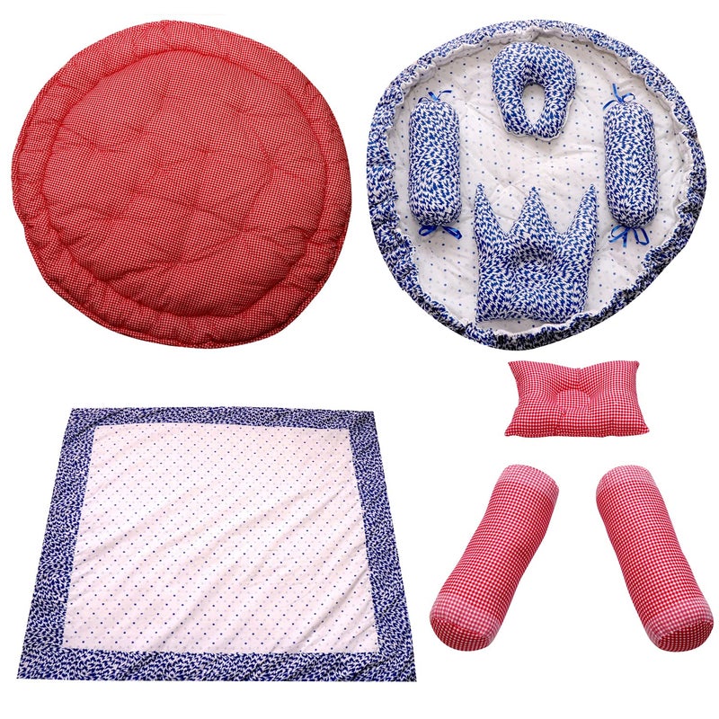 creative textiles New Born Baby Bed & Sleeping Combo 4 Gift Set (Red and Blue Plain Printed ) - Image 2