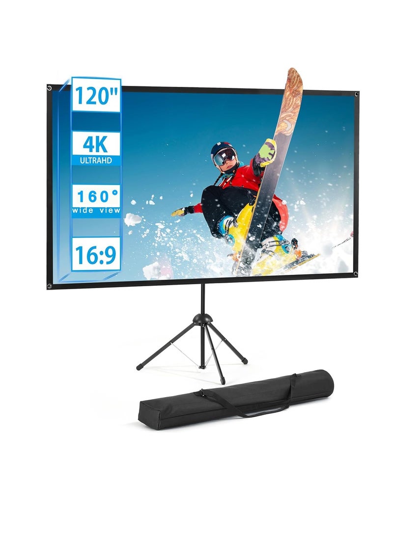 Generic Projector Screen with Stand, 120 Inch Movie Screen, 16:9 4K HD Projection Screen for Indoor Outdoor, Projector Screen and Stand with Bag for Home Theater Backyard Cinema (120")  - Image 1