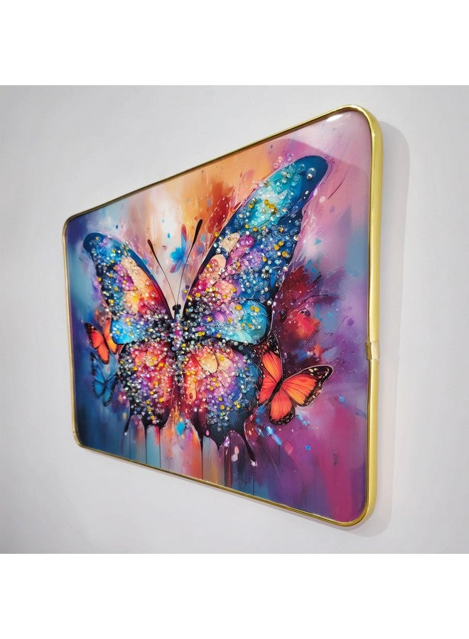 Masstone Decorative Butterfly Wall Painting with Crystal Embedded High Gloss Surface Gold Slim Frame Embossed, 45x30 cm Wall Hanging Photos Home Décor Wall Art For Living Room, Bedroom, Drawing room - Image 2