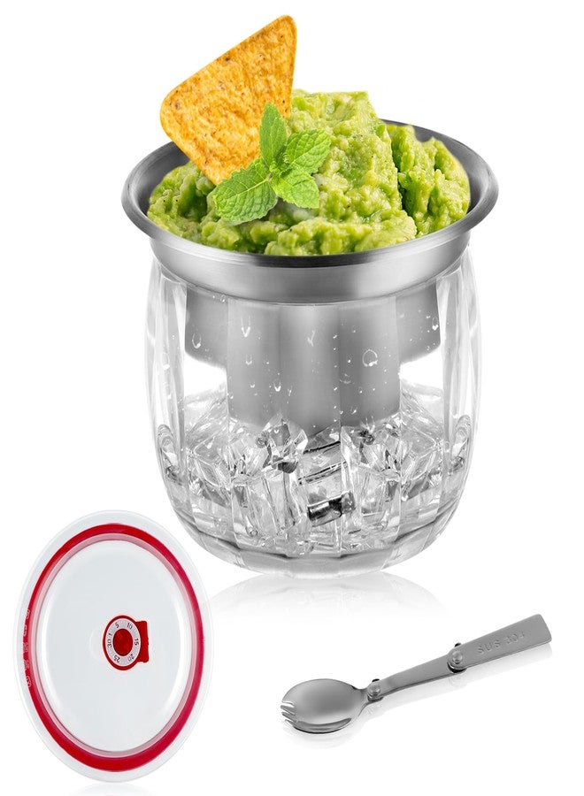 MOLIGOU Ice Chilled Dip Bowl with Lid, 22oz Chilled Serving Bowl for Parties, Dip Bowl on Ice with Stainless Steel Spork - Image 1