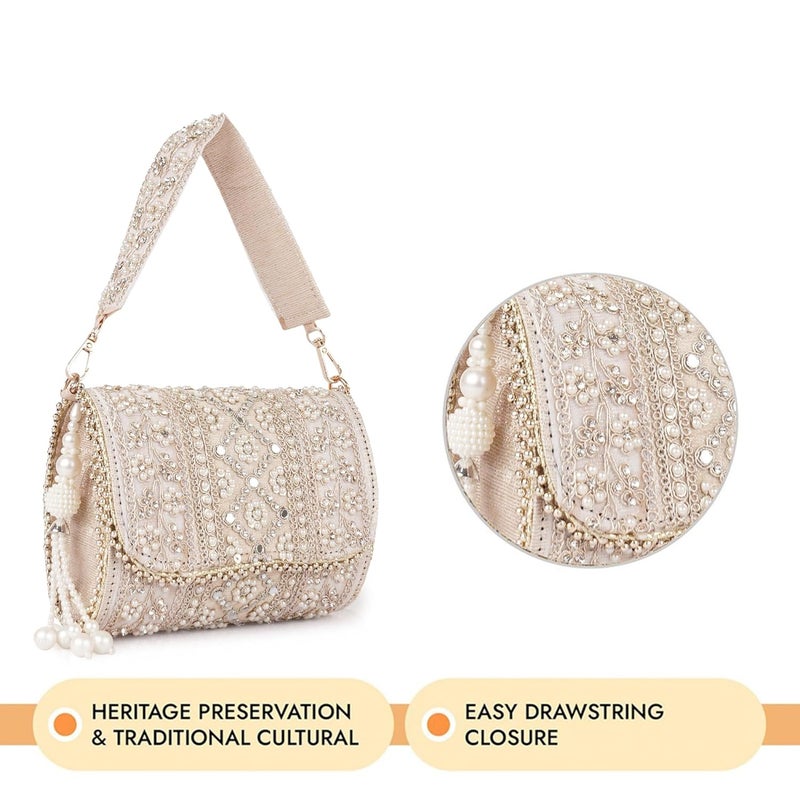 PLANX Velvet SilK Stylish Embroidery Unique Design Trendy Traditional Wedding Party Handheld Potli Bag For Women - Image 2