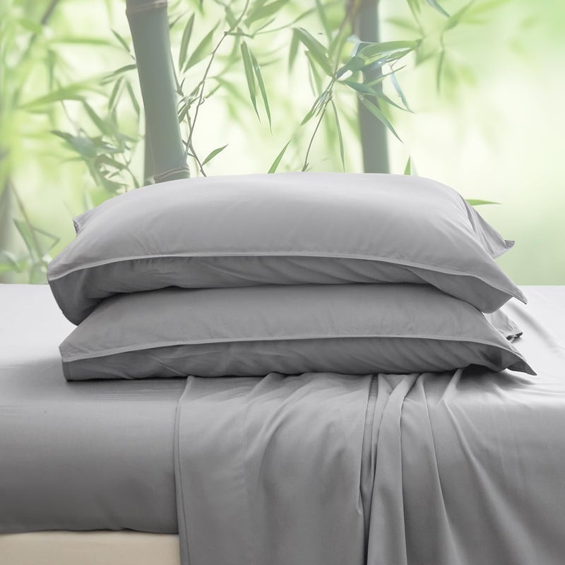 Simple&Opulence 100% Viscose from Bamboo Sheet Set 4Pcs, Cooling for Hot Sleepers, Soft Breathable Bed Sheets Set, 15" (38cm) Deep Pockets, Luxury Hotel Silky Bedding Sheets (Grey,Queen) - Image 1