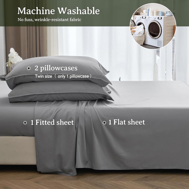 Simple&Opulence 100% Viscose from Bamboo Sheet Set 4Pcs, Cooling for Hot Sleepers, Soft Breathable Bed Sheets Set, 15" (38cm) Deep Pockets, Luxury Hotel Silky Bedding Sheets (Grey,Queen) - Image 5