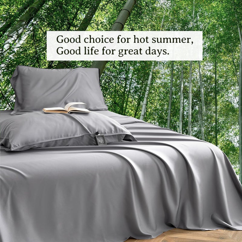 Simple&Opulence 100% Viscose from Bamboo Sheet Set 4Pcs, Cooling for Hot Sleepers, Soft Breathable Bed Sheets Set, 15" (38cm) Deep Pockets, Luxury Hotel Silky Bedding Sheets (Grey,Queen) - Image 3
