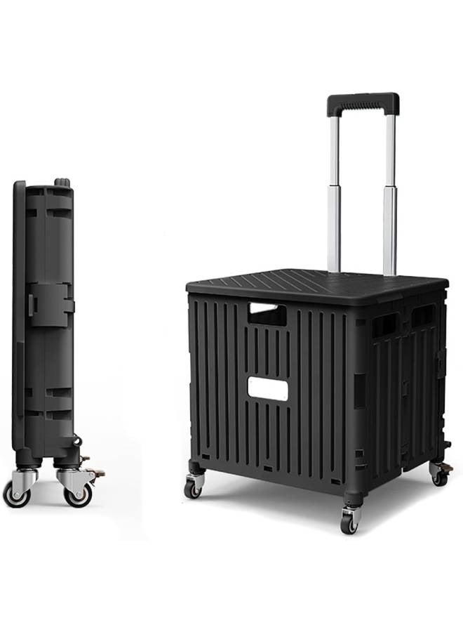 عربة تسوق قابلة للطي مع مقبض تلسكوبي للبقالة، عربة دوارة محمولة مع 4 عجلات دوارة - Image 1