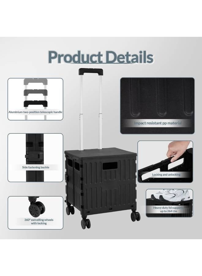 عربة تسوق قابلة للطي مع مقبض تلسكوبي للبقالة، عربة دوارة محمولة مع 4 عجلات دوارة - Image 2