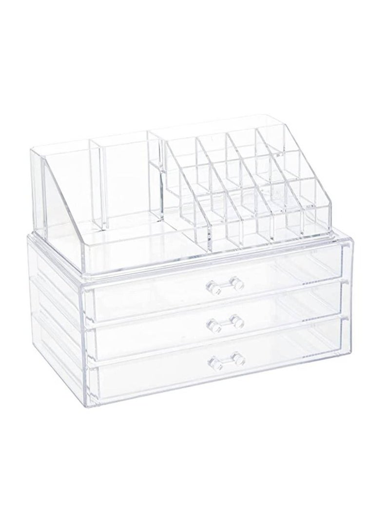Yuwell Cosmetic Makeup Organizer With 3 Drawers And Brush Organizer Acrylic Skin Care Storage Display Case For Bathroom Countertop And Bedroom Vanity Dresser - Image 1