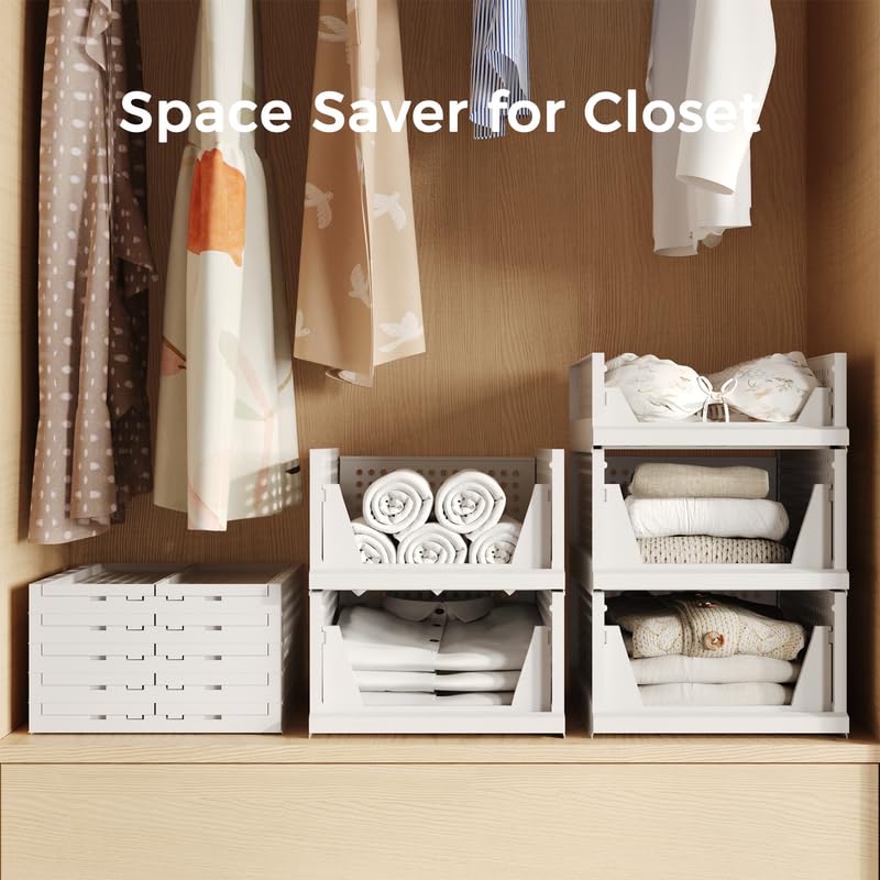 Pinkpum 5 Pack Stackable Plastic Storage Closet Organizers and Storage Bins Drawer Shelf Storage Container for Wardrobe Cupboard Kitchen Bathroom Office White - Image 4