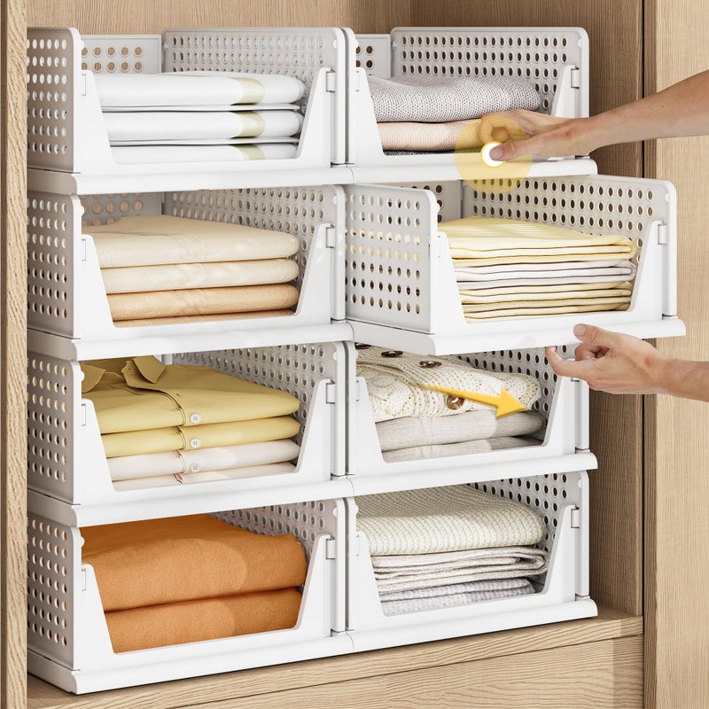Pinkpum 5 Pack Stackable Plastic Storage Closet Organizers and Storage Bins Drawer Shelf Storage Container for Wardrobe Cupboard Kitchen Bathroom Office White - Image 1