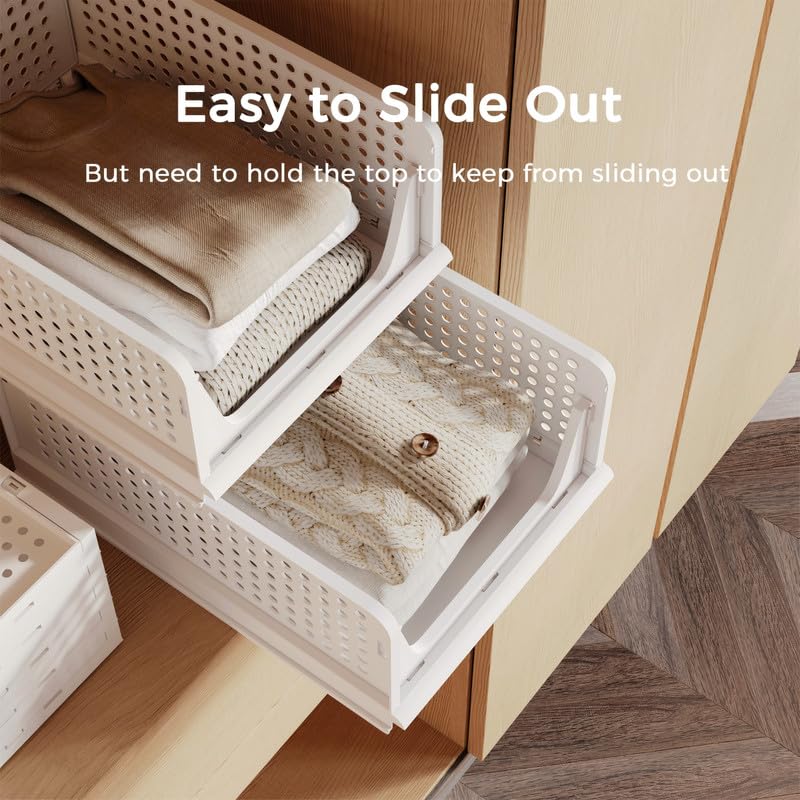Pinkpum 5 Pack Stackable Plastic Storage Closet Organizers and Storage Bins Drawer Shelf Storage Container for Wardrobe Cupboard Kitchen Bathroom Office White - Image 3