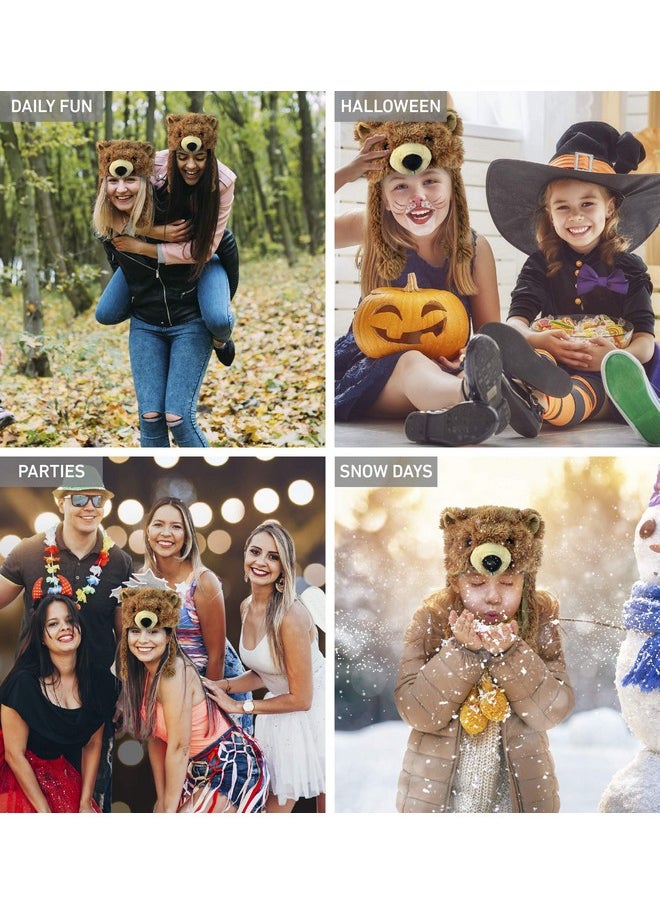 Puzzled Puzzled Brown Grizzly Bear Hat - Soft Plush Animal Beanie with Ear Flaps, Cozy Fleece, Warm Winter Hat for Kids, Teens, Adults - One Size  - Image 3