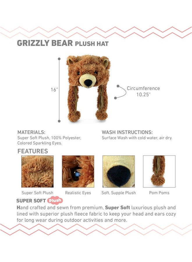 Puzzled Puzzled Brown Grizzly Bear Hat - Soft Plush Animal Beanie with Ear Flaps, Cozy Fleece, Warm Winter Hat for Kids, Teens, Adults - One Size  - Image 2