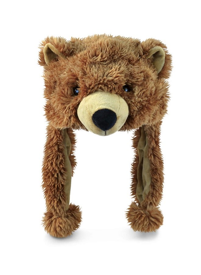 Puzzled Puzzled Brown Grizzly Bear Hat - Soft Plush Animal Beanie with Ear Flaps, Cozy Fleece, Warm Winter Hat for Kids, Teens, Adults - One Size  - Image 1