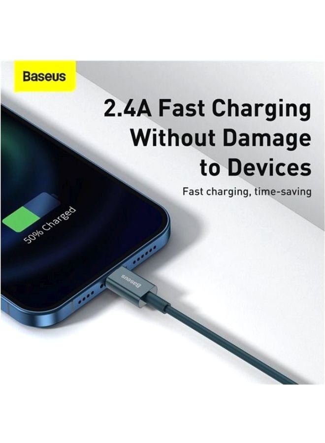 Baseus Superior Series USB to Lightning-Fast Charging Cable Data Transfer 2.4A for iPhone 13 12 11 Pro Max Mini XS X 8 7 6 5 SE iPad and More (1M) Blue - Image 3