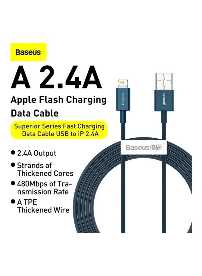Baseus Superior Series USB to Lightning-Fast Charging Cable Data Transfer 2.4A for iPhone 13 12 11 Pro Max Mini XS X 8 7 6 5 SE iPad and More (1M) Blue - Image 2
