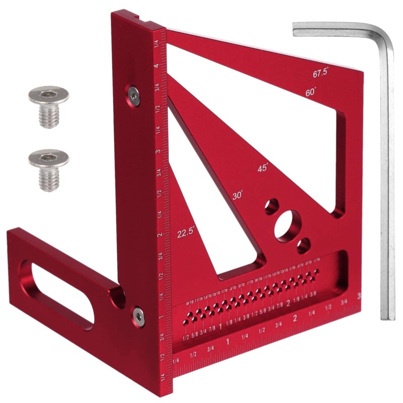 Multi Angle Aluminum Ally 3D Measuring Ruler Imperial Measurements Red Hex Wrench - Image 4