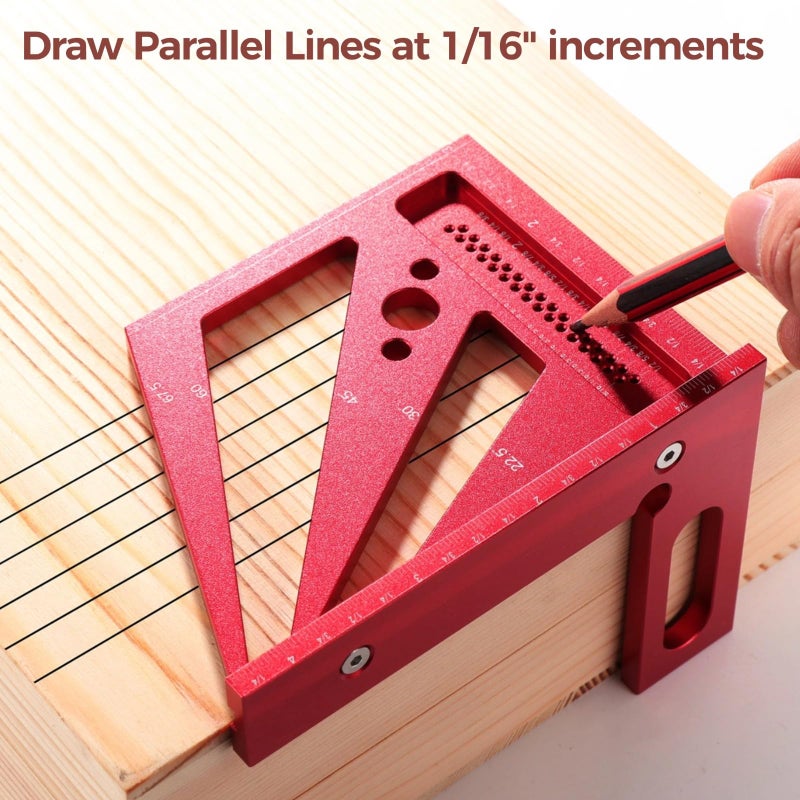 Multi Angle Aluminum Ally 3D Measuring Ruler Imperial Measurements Red Hex Wrench - Image 5