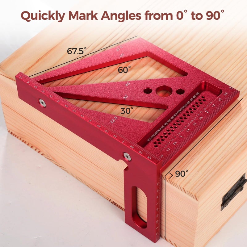 Multi Angle Aluminum Ally 3D Measuring Ruler Imperial Measurements Red Hex Wrench - Image 3