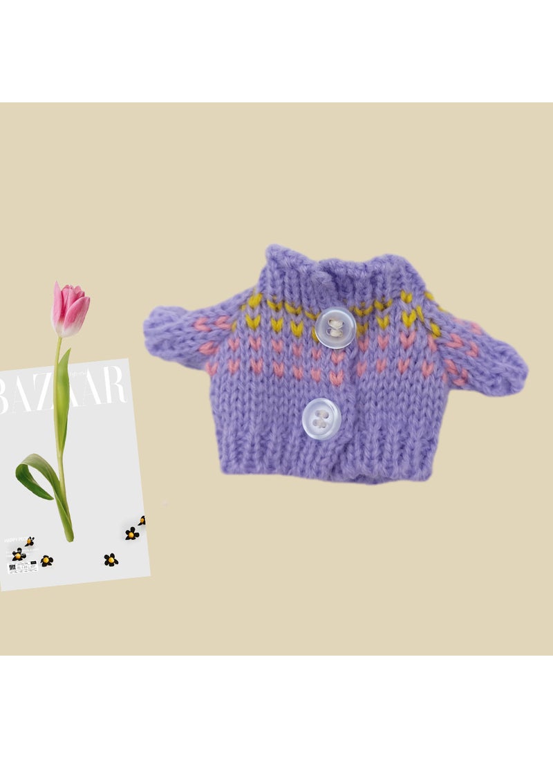 17cm Labubu Doll Knitted Sweater Pendant Purple striped buttons 