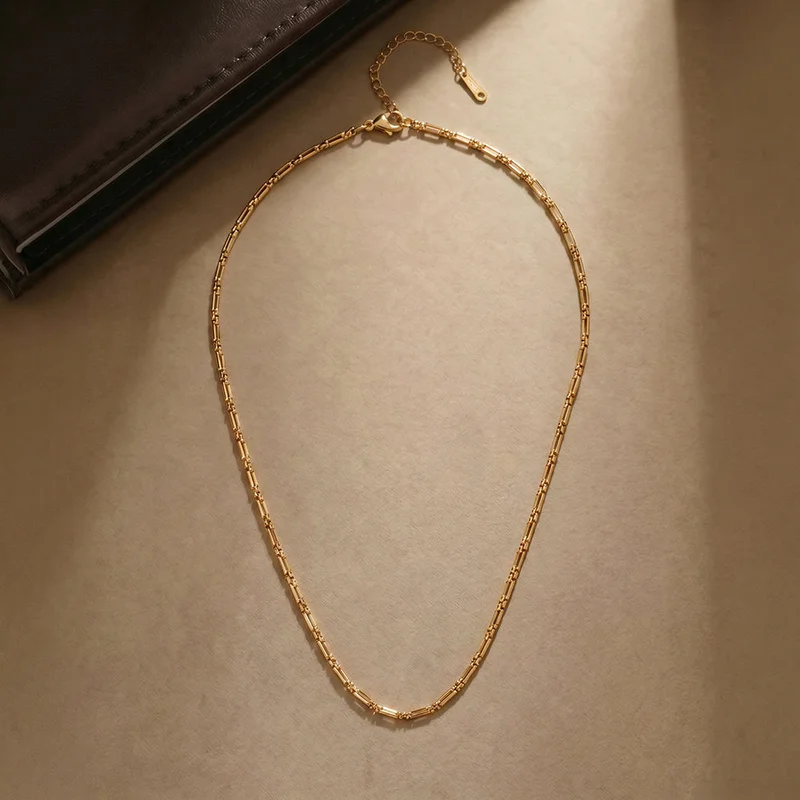 Palmonas  18K Gold Tone Plated Minimal Bamboo Link Necklace For Women - Waterproof & Anti-Tarnish for Women | Best Price UAE